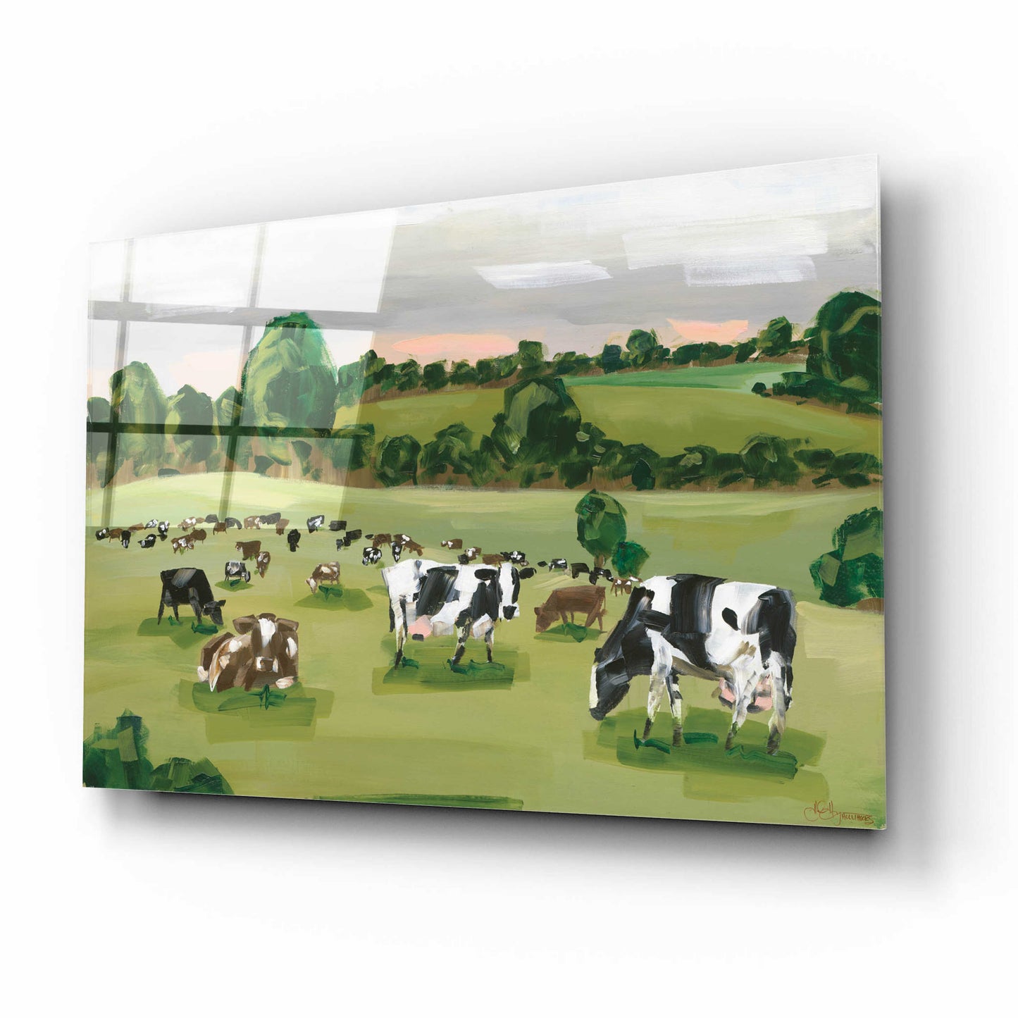 Epic Art 'Abstract Field Of Cows' by Hollihocks Art, Acrylic Glass Wall Art,16x12