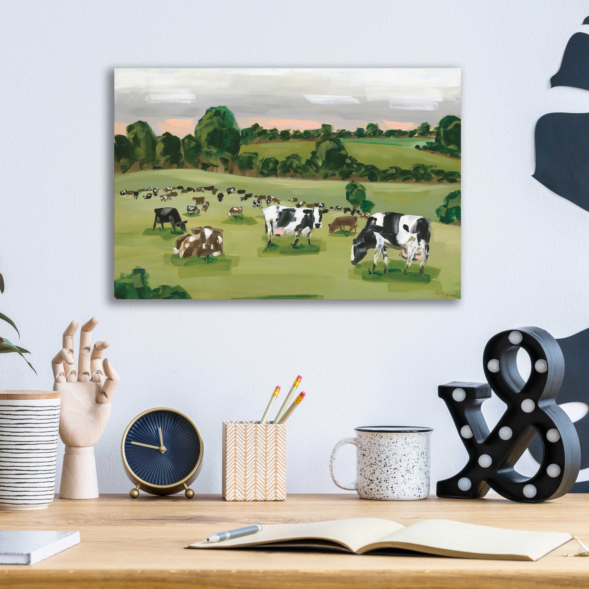 Epic Art 'Abstract Field Of Cows' by Hollihocks Art, Acrylic Glass Wall Art,16x12