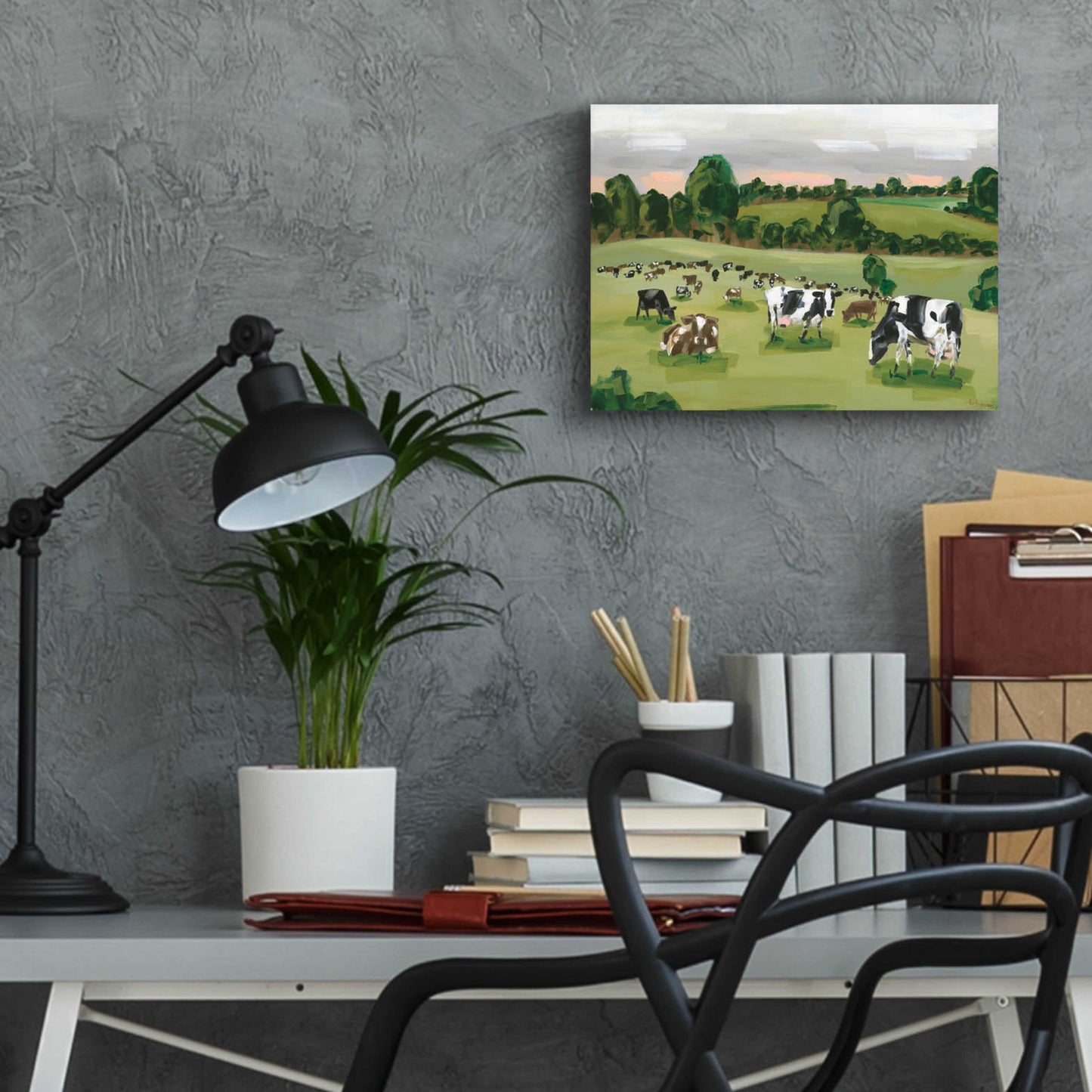 Epic Art 'Abstract Field Of Cows' by Hollihocks Art, Acrylic Glass Wall Art,16x12