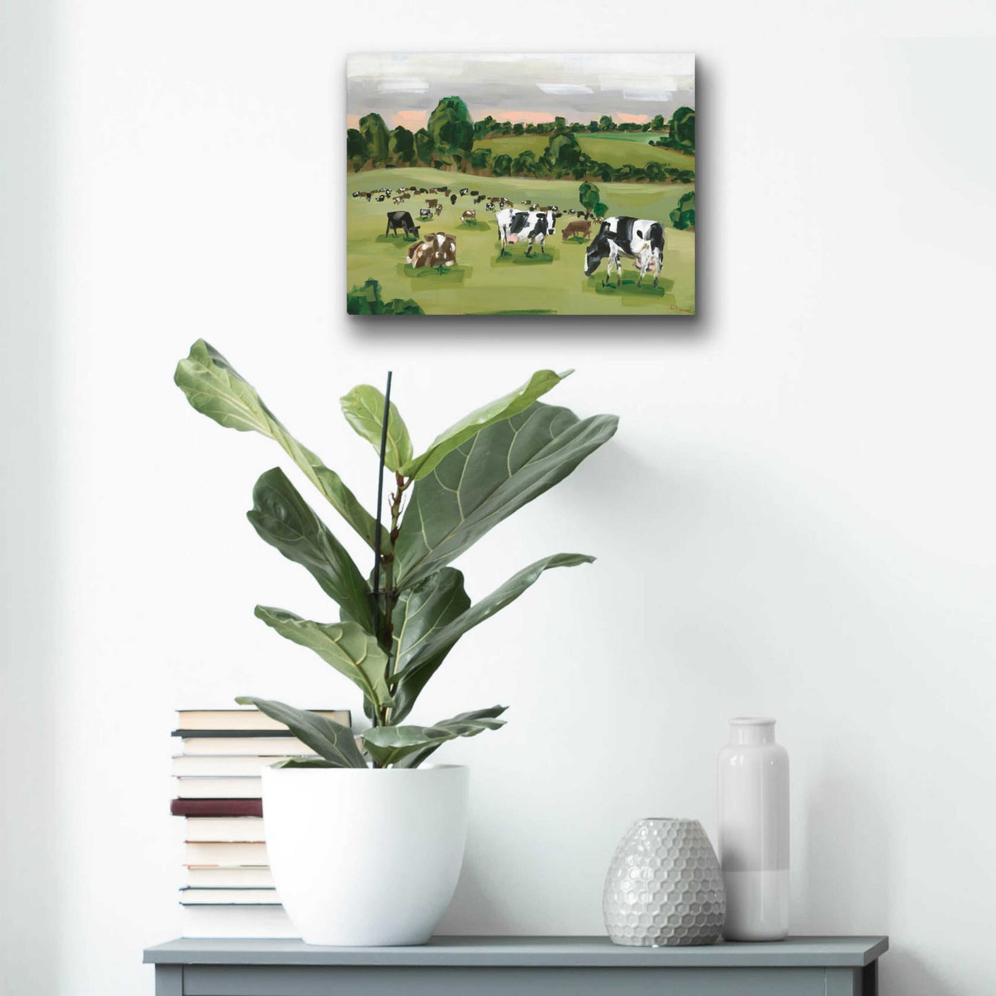 Epic Art 'Abstract Field Of Cows' by Hollihocks Art, Acrylic Glass Wall Art,16x12