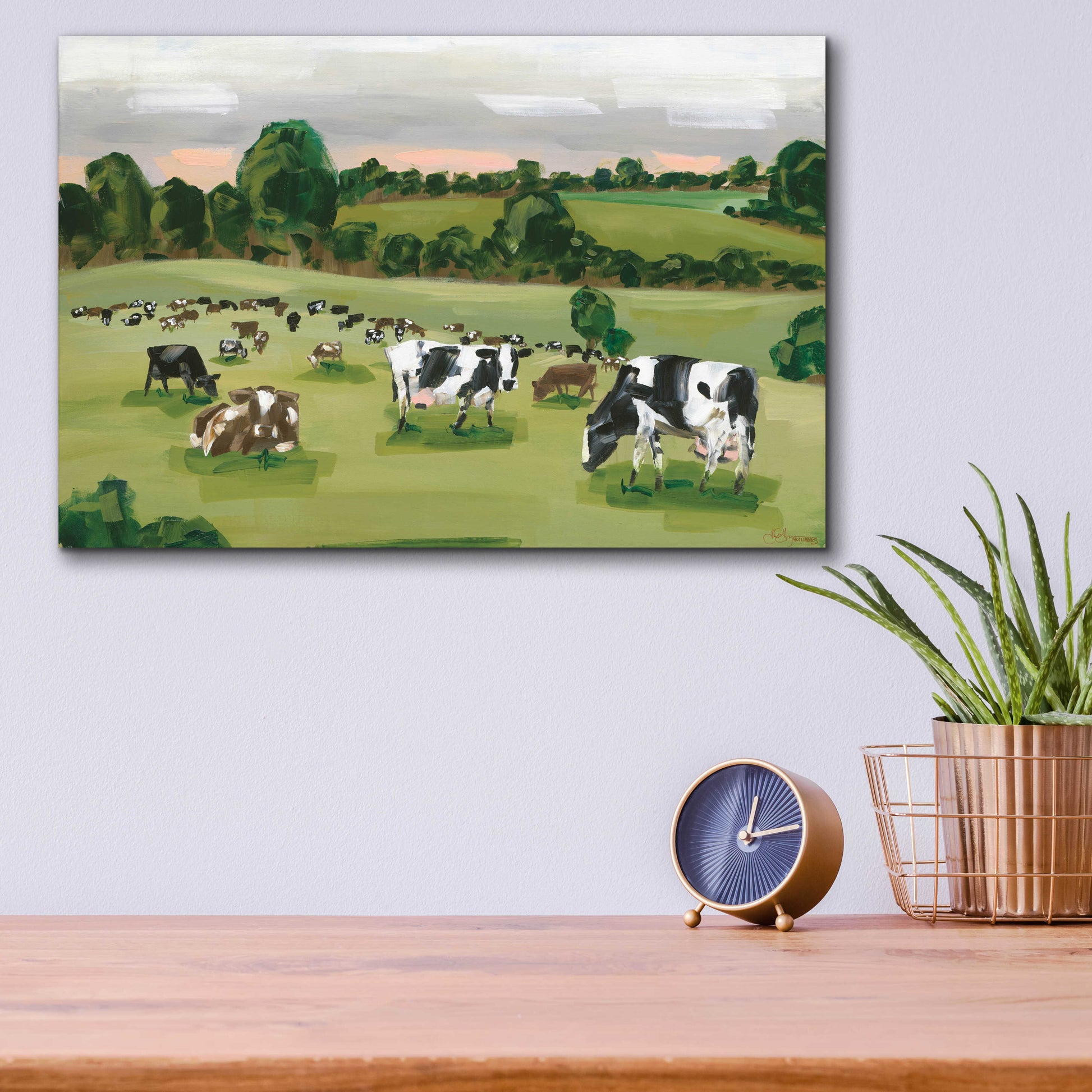 Epic Art 'Abstract Field Of Cows' by Hollihocks Art, Acrylic Glass Wall Art,16x12