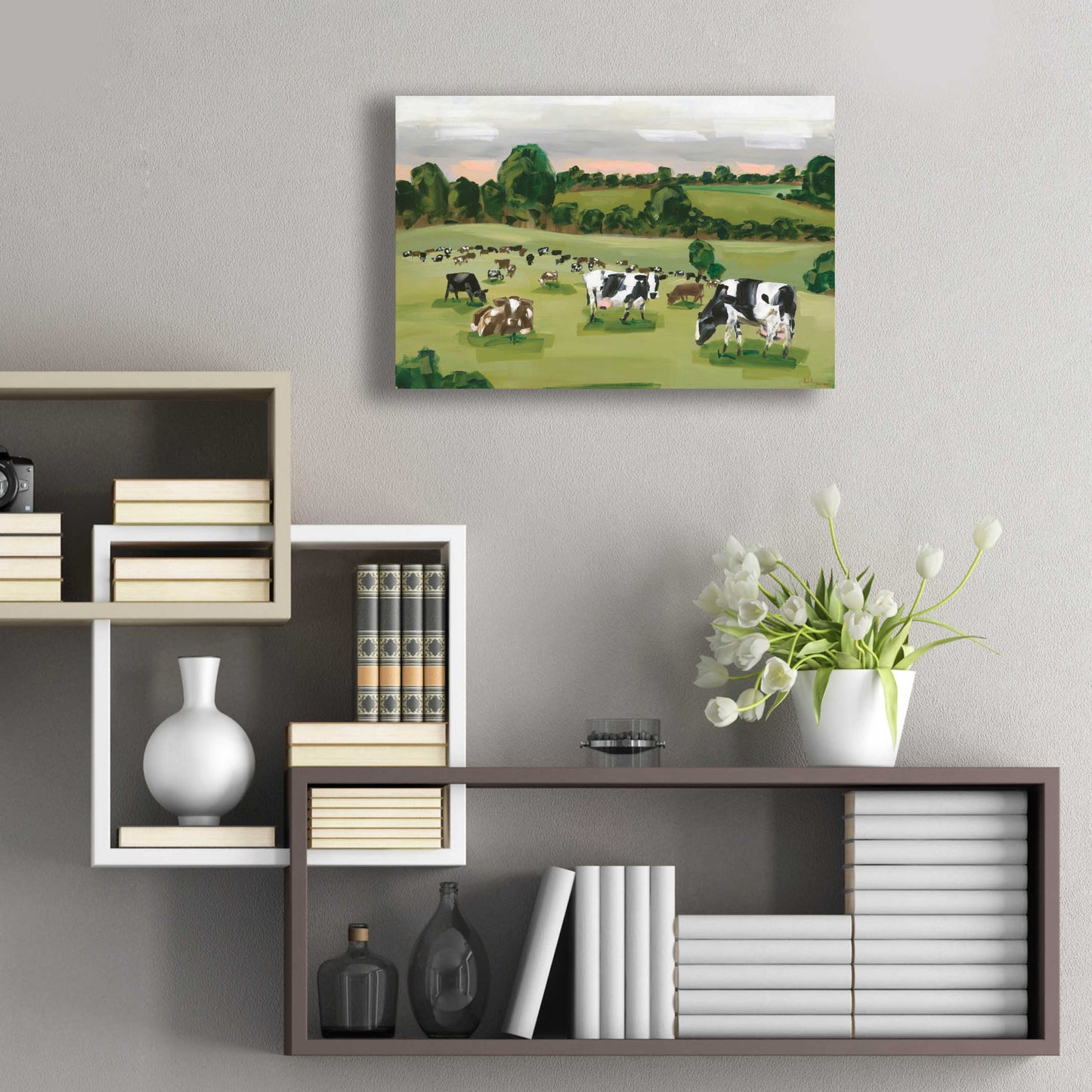 Epic Art 'Abstract Field Of Cows' by Hollihocks Art, Acrylic Glass Wall Art,24x16