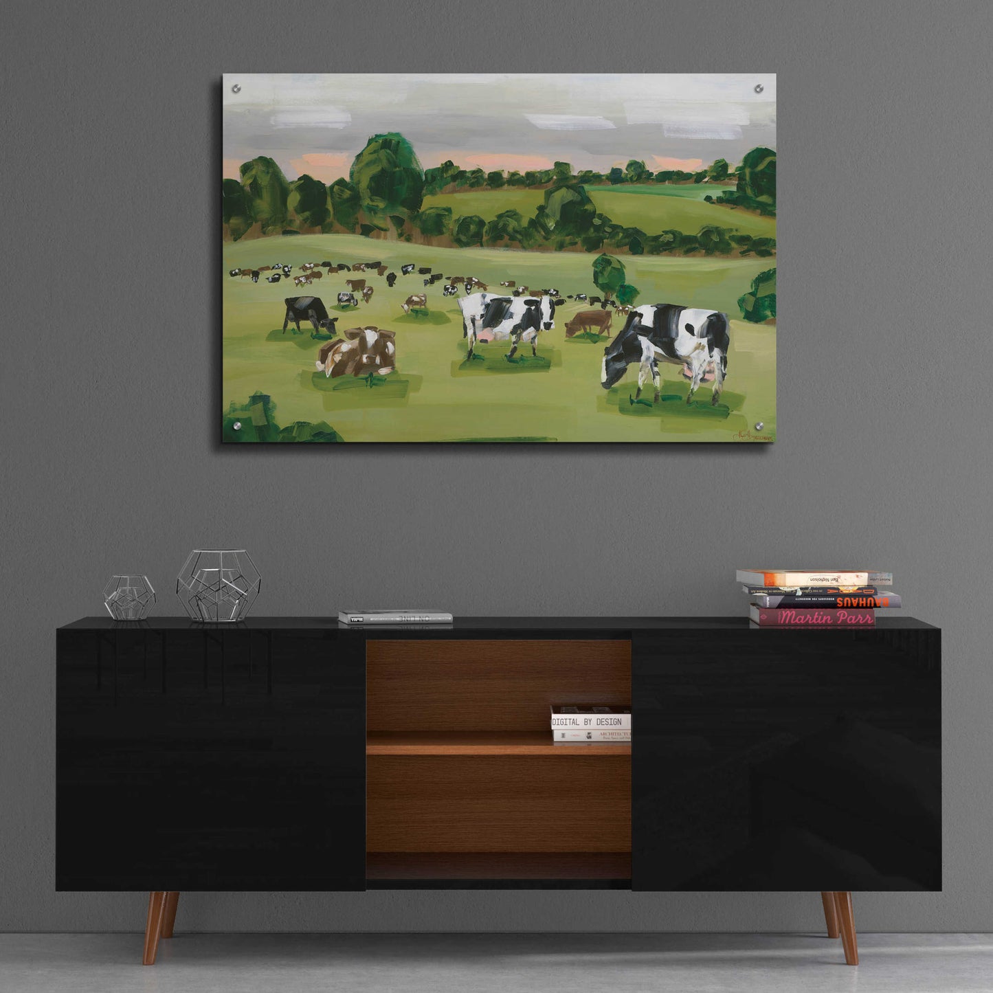 Epic Art 'Abstract Field Of Cows' by Hollihocks Art, Acrylic Glass Wall Art,36x24