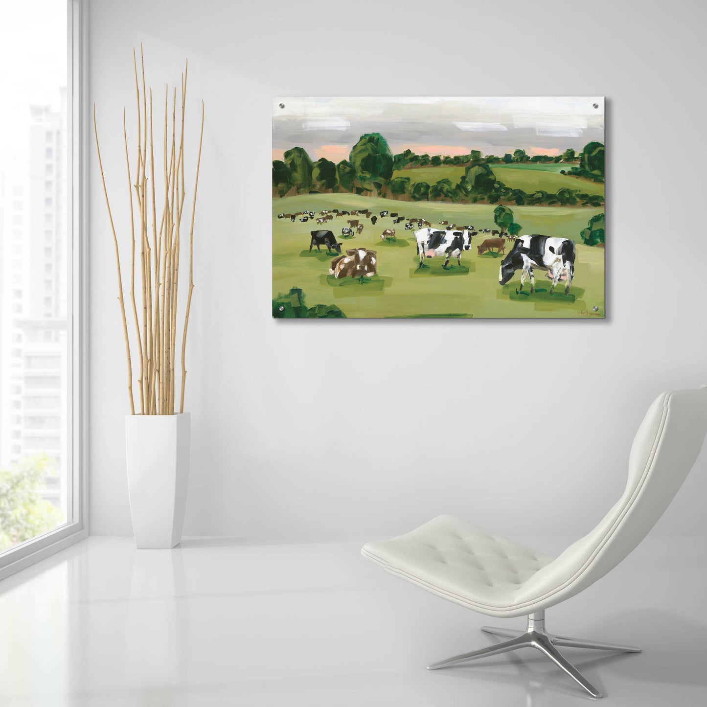 Epic Art 'Abstract Field Of Cows' by Hollihocks Art, Acrylic Glass Wall Art,36x24