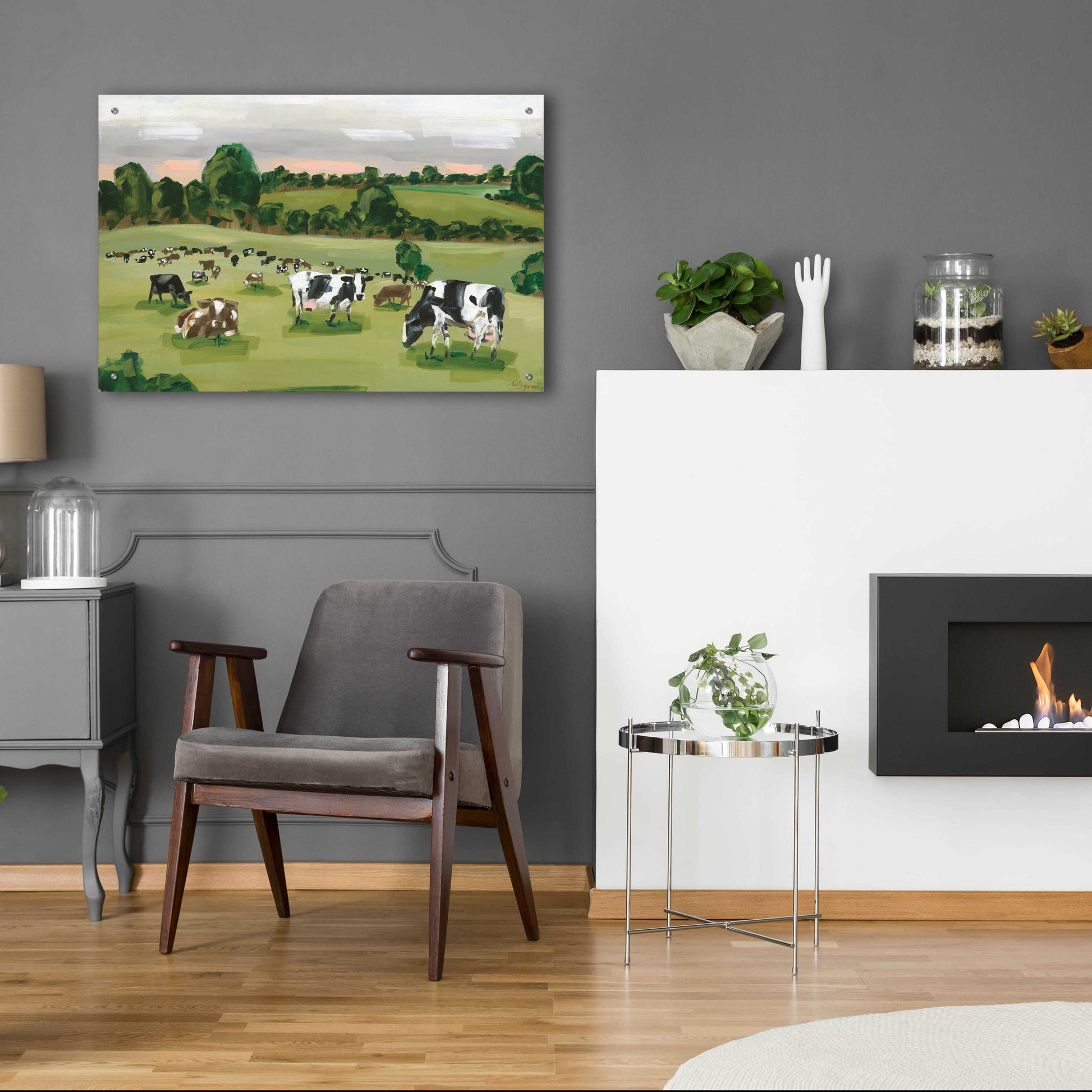 Epic Art 'Abstract Field Of Cows' by Hollihocks Art, Acrylic Glass Wall Art,36x24