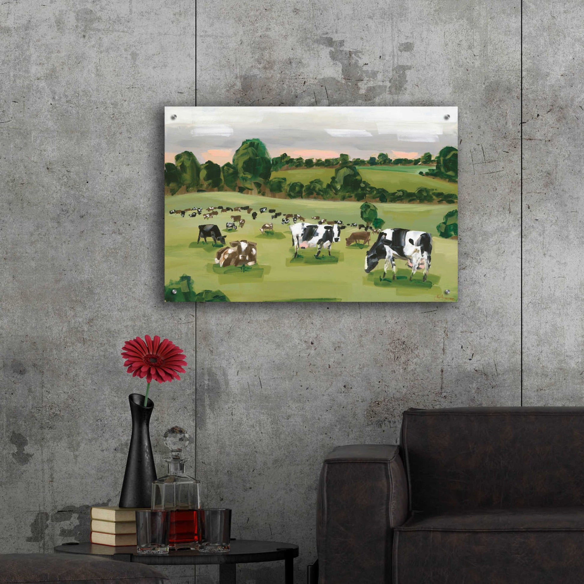 Epic Art 'Abstract Field Of Cows' by Hollihocks Art, Acrylic Glass Wall Art,36x24