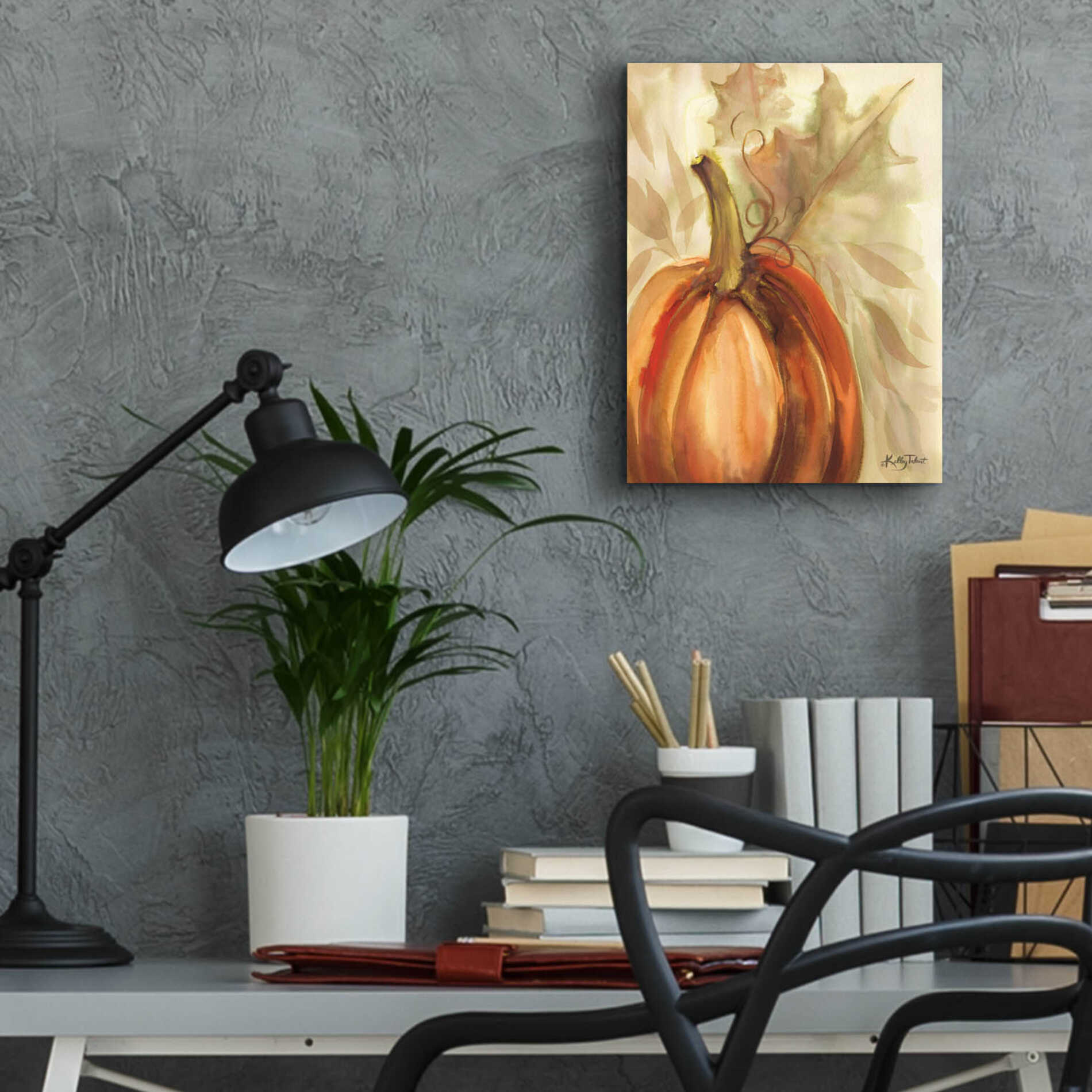 Epic Art 'Golden Fall Pumpkin' by Kelley Talent, Acrylic Glass Wall Art,12x16