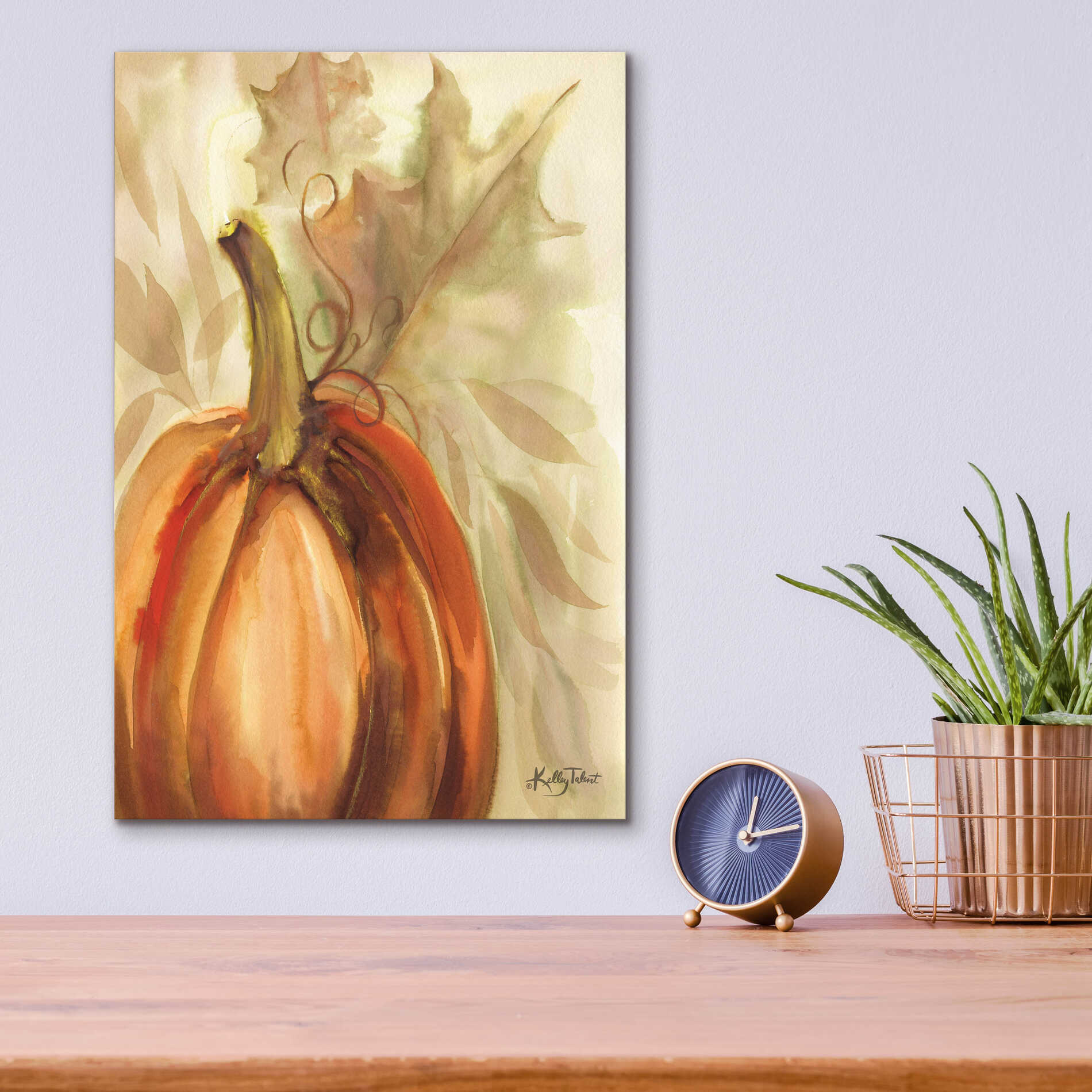 Epic Art 'Golden Fall Pumpkin' by Kelley Talent, Acrylic Glass Wall Art,12x16
