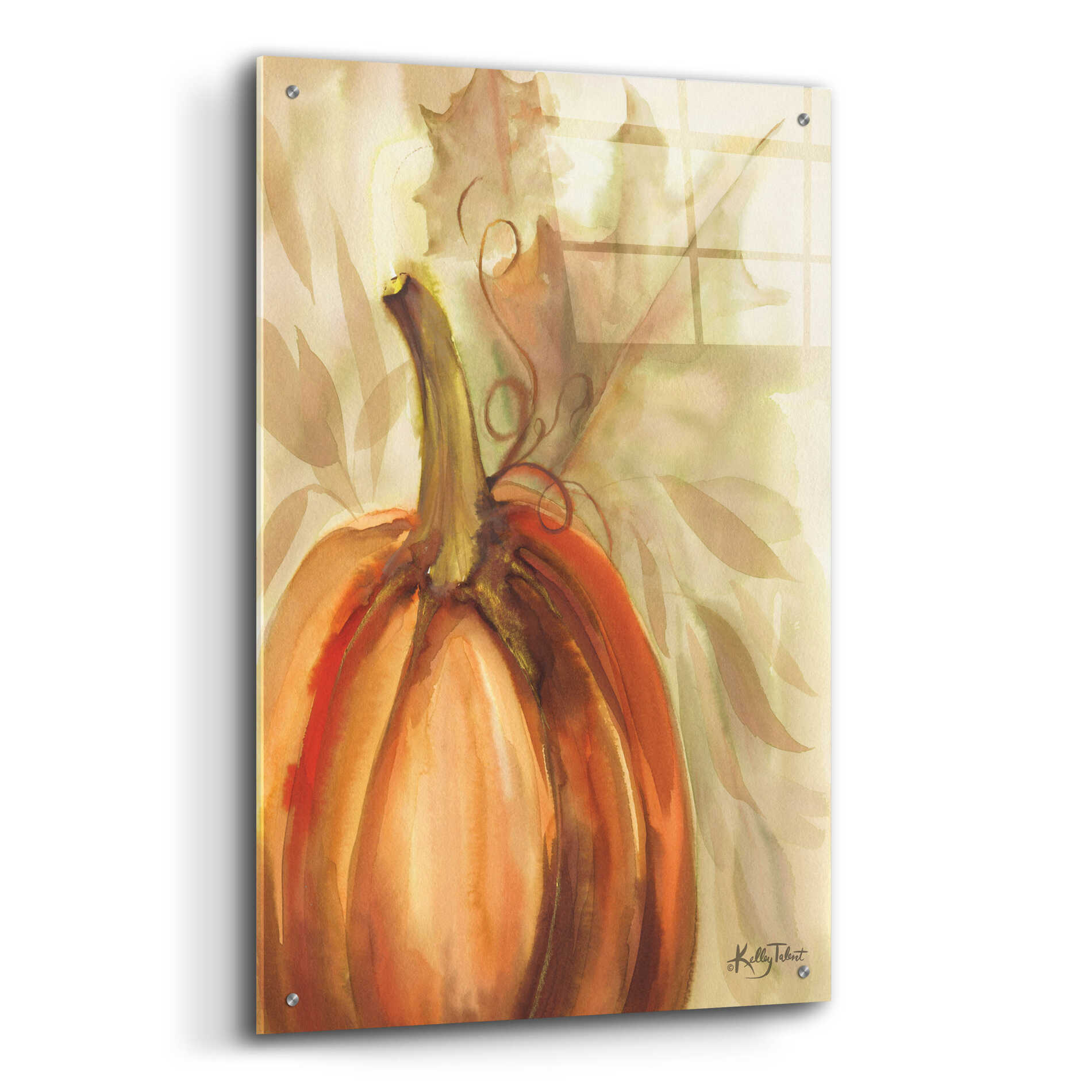 Epic Art 'Golden Fall Pumpkin' by Kelley Talent, Acrylic Glass Wall Art,24x36