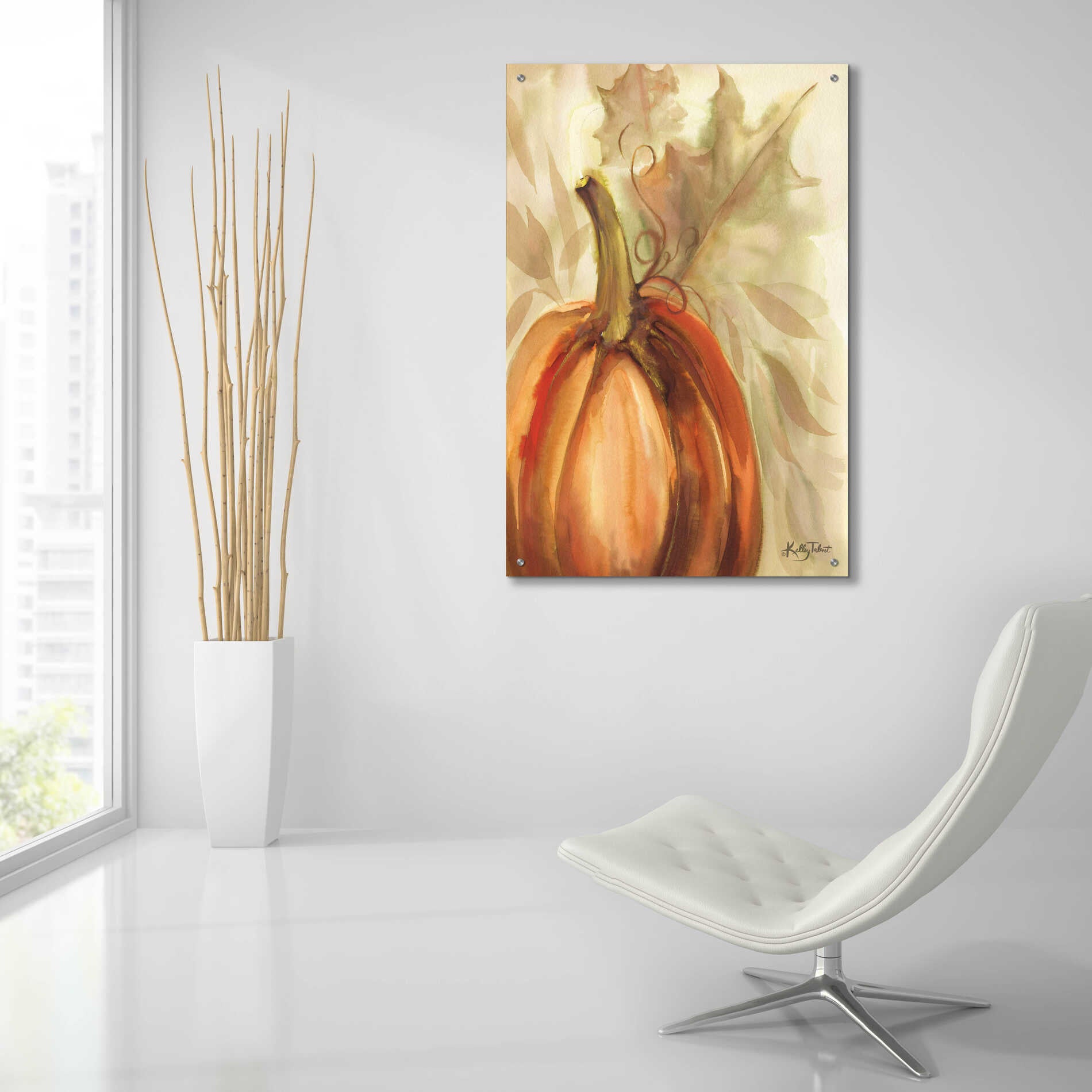 Epic Art 'Golden Fall Pumpkin' by Kelley Talent, Acrylic Glass Wall Art,24x36
