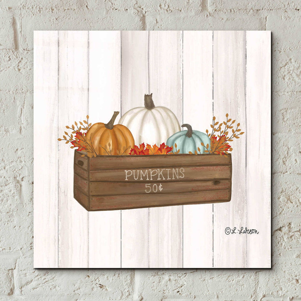 Epic Art 'Pumpkins In Box' by Lisa Larson, Acrylic Glass Wall Art,12x12