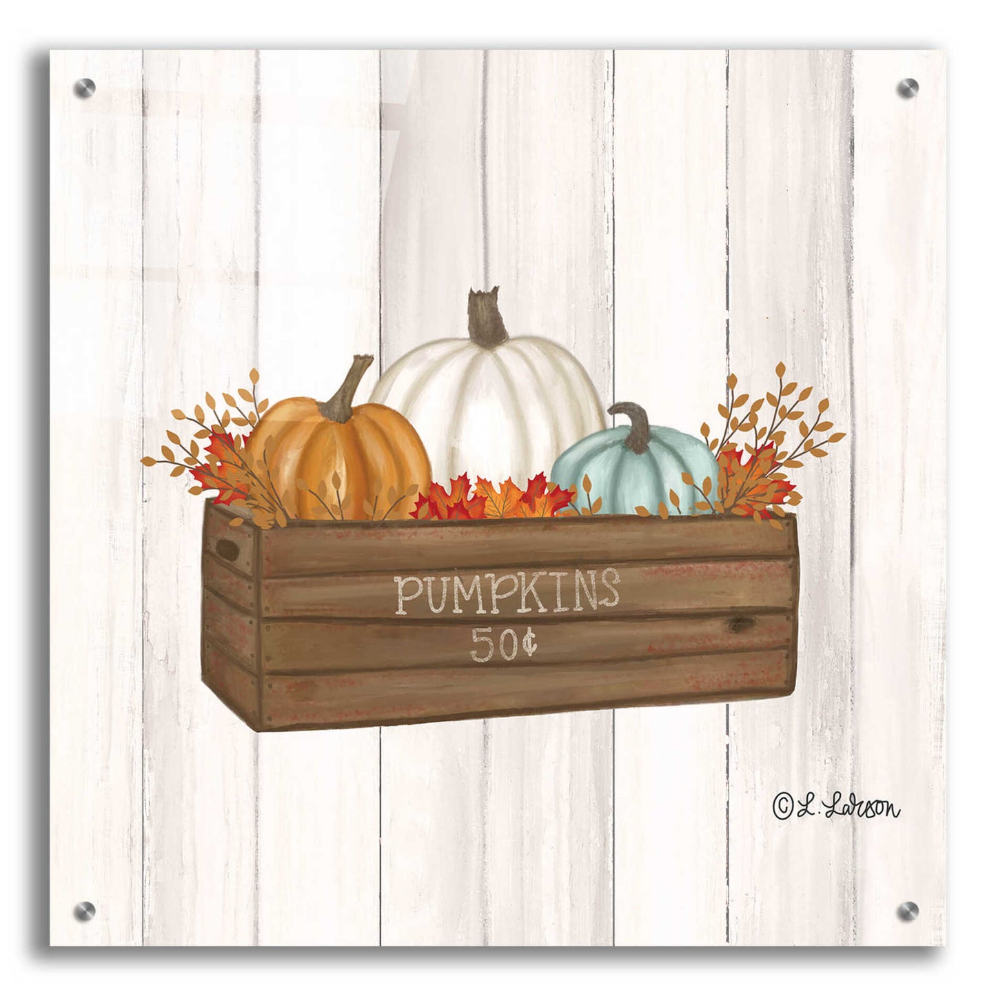 Epic Art 'Pumpkins In Box' by Lisa Larson, Acrylic Glass Wall Art,24x24