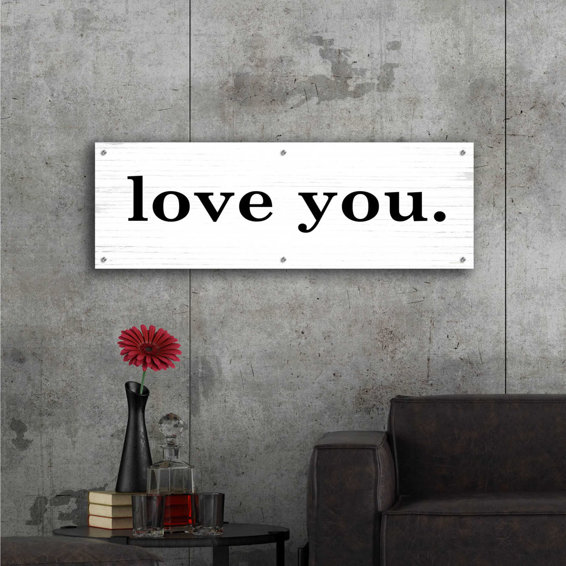 Epic Art 'Love You' by Lettered & Lined, Acrylic Glass Wall Art,48x16