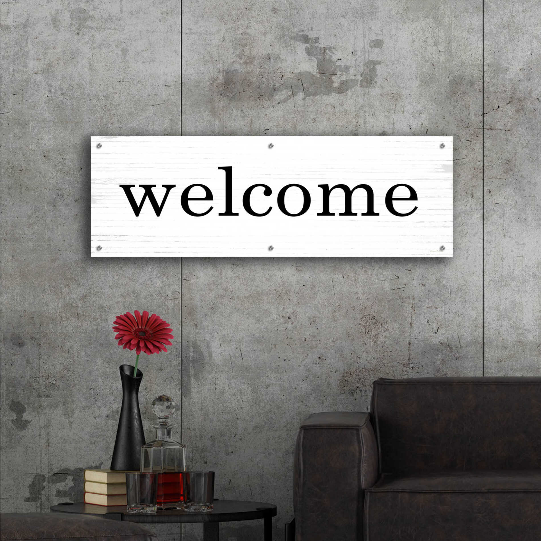 Epic Art 'Welcome' by Lettered & Lined, Acrylic Glass Wall Art,48x16