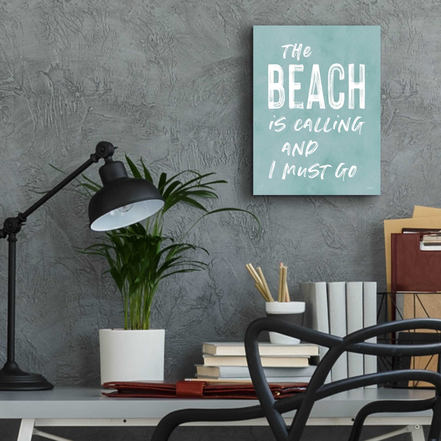 Epic Art 'The Beach Is Calling' by Lettered & Lined, Acrylic Glass Wall Art,12x16