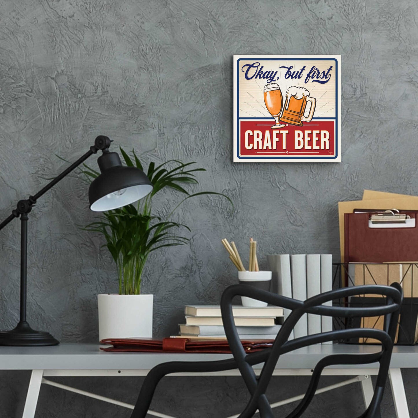 Epic Art 'Okay, But First Craft Beer' by Mollie B., Acrylic Glass Wall Art,12x12