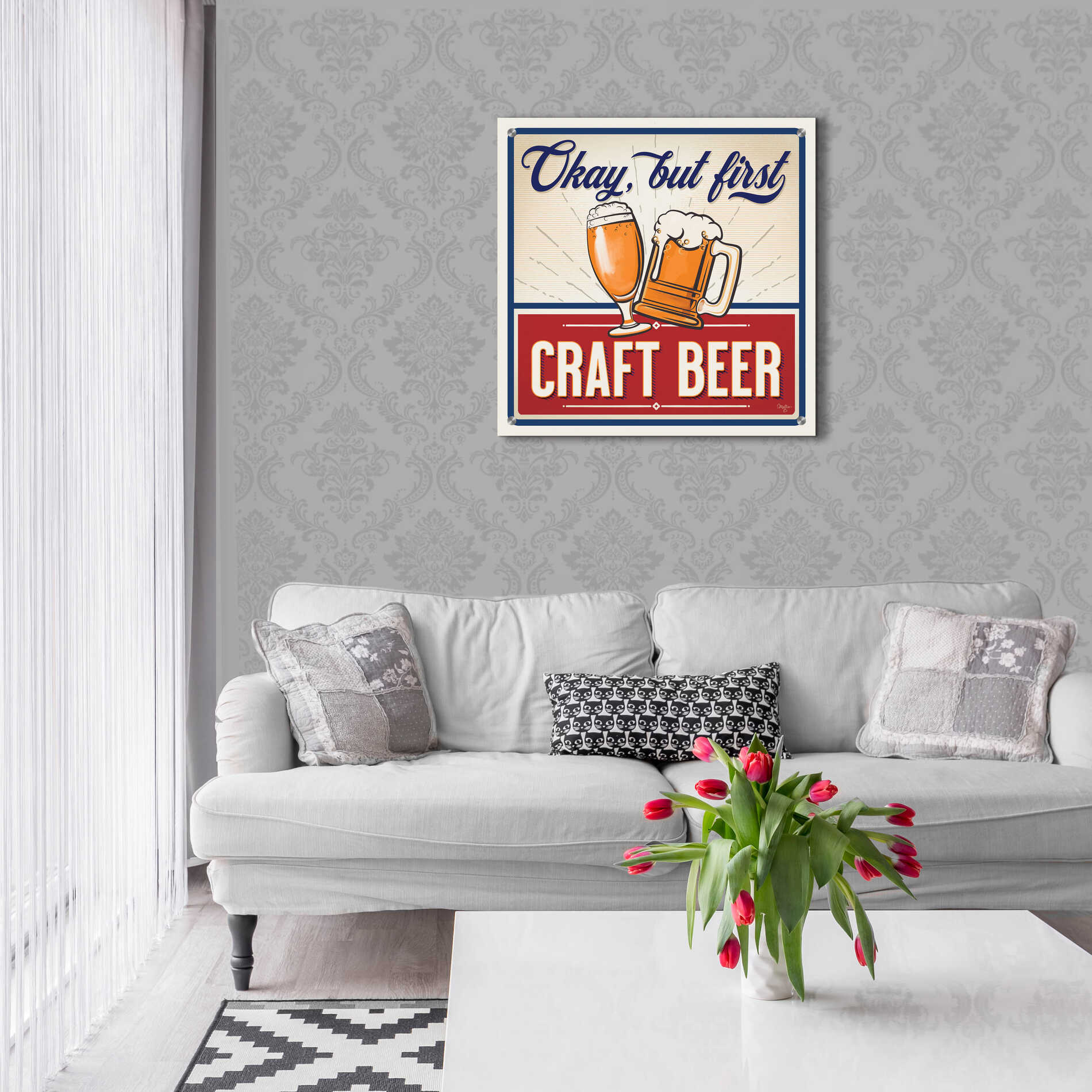 Epic Art 'Okay, But First Craft Beer' by Mollie B., Acrylic Glass Wall Art,24x24