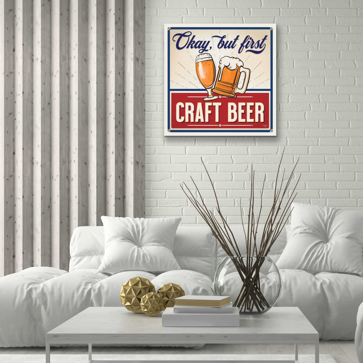 Epic Art 'Okay, But First Craft Beer' by Mollie B., Acrylic Glass Wall Art,24x24