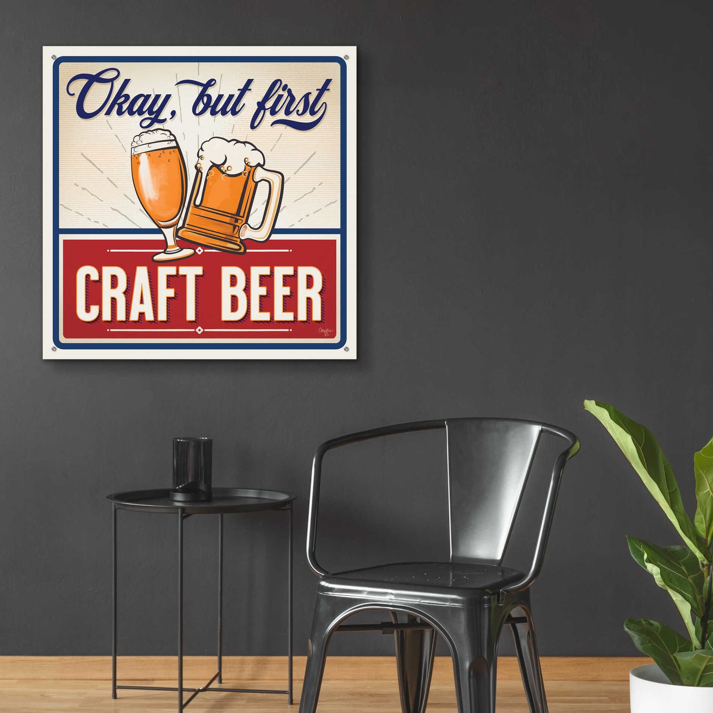 Epic Art 'Okay, But First Craft Beer' by Mollie B., Acrylic Glass Wall Art,36x36