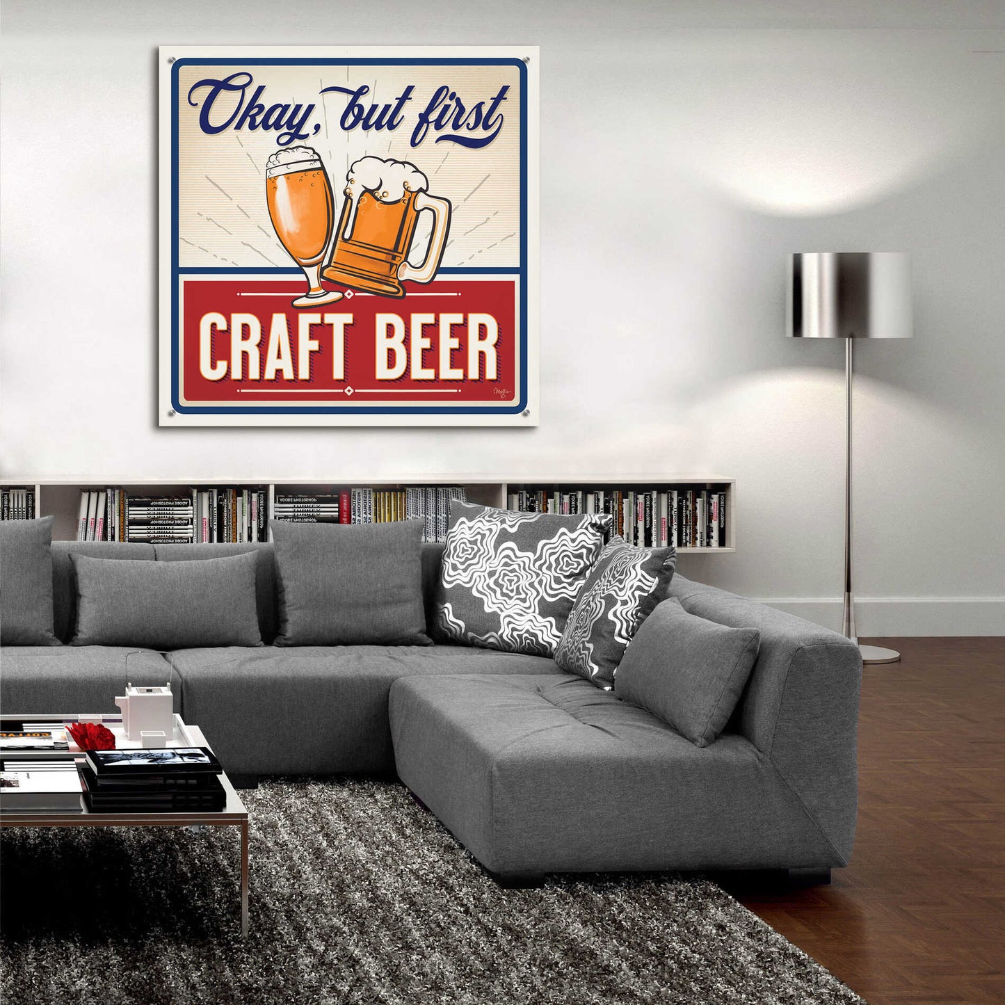 Epic Art 'Okay, But First Craft Beer' by Mollie B., Acrylic Glass Wall Art,36x36