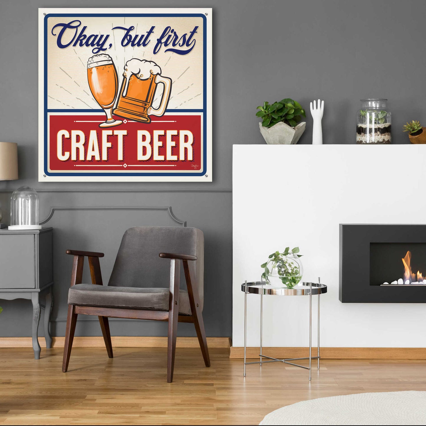 Epic Art 'Okay, But First Craft Beer' by Mollie B., Acrylic Glass Wall Art,36x36