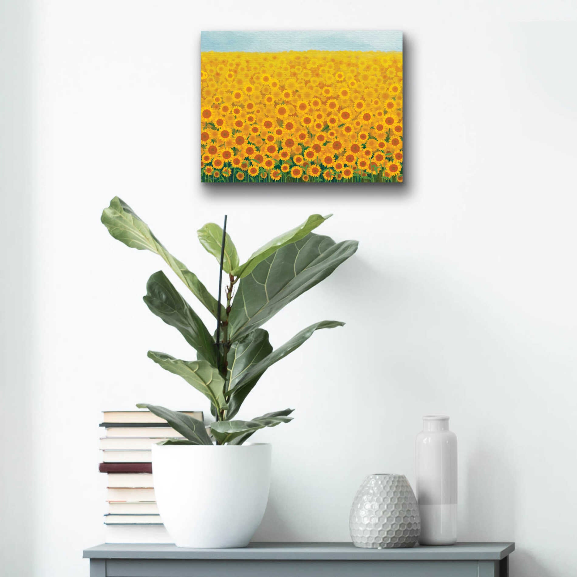 Epic Art 'Field of Sunflowers' by Seven Trees Design, Acrylic Glass Wall Art,16x12