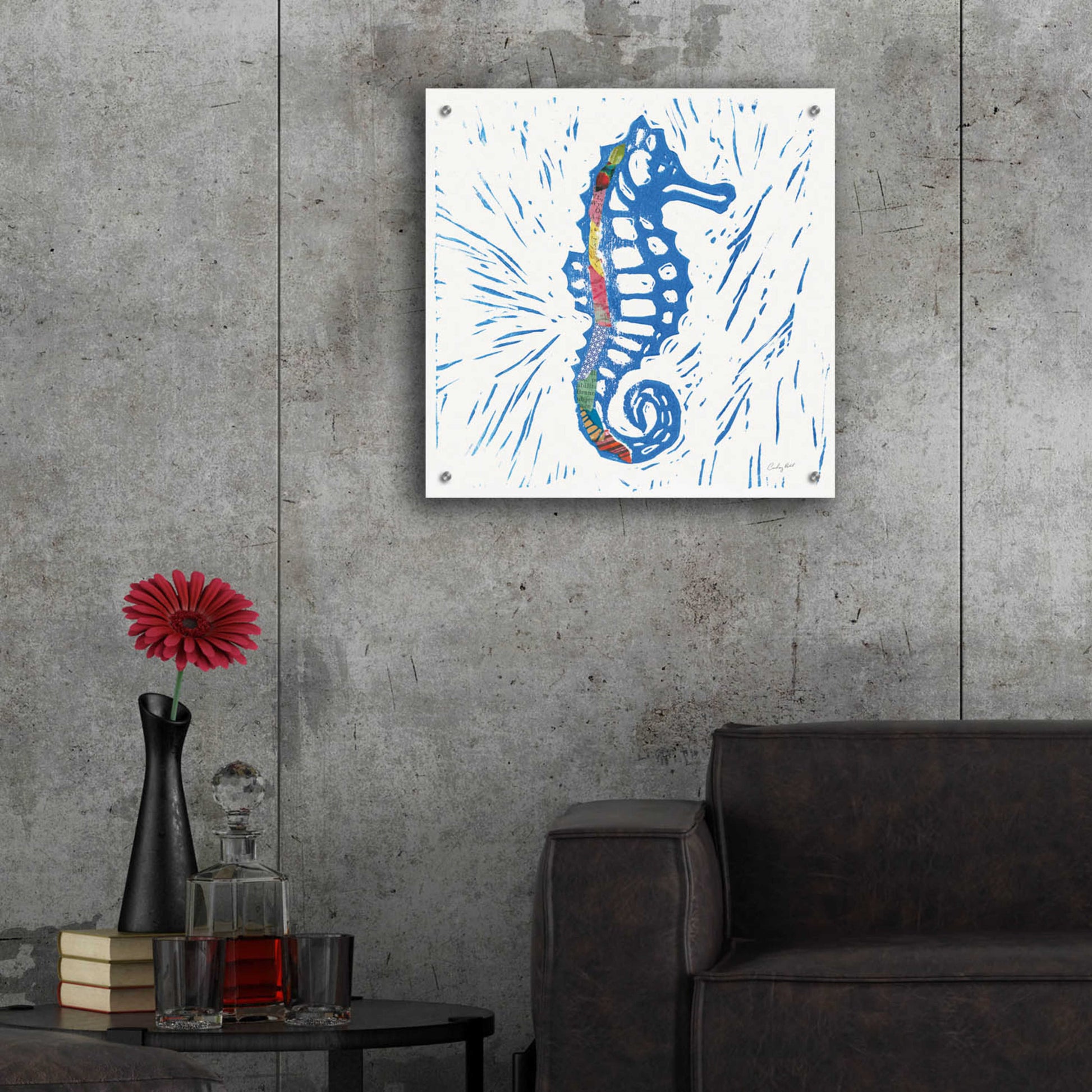 Epic Art 'Sea Creature Sea Horse Color' by Courtney Prahl, Acrylic Glass Wall Art,24x24