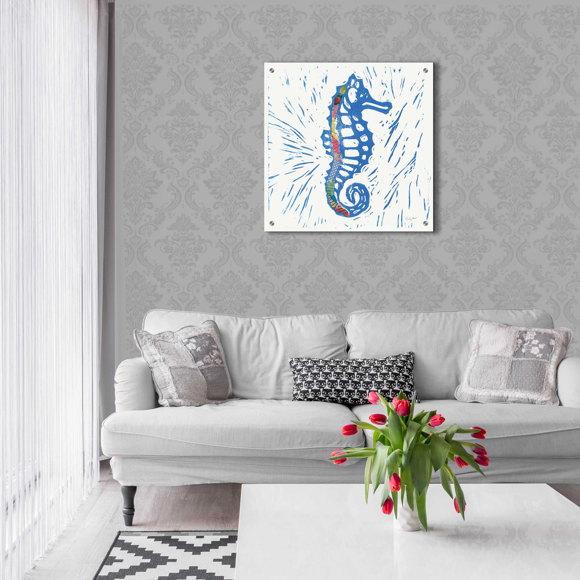 Epic Art 'Sea Creature Sea Horse Color' by Courtney Prahl, Acrylic Glass Wall Art,24x24