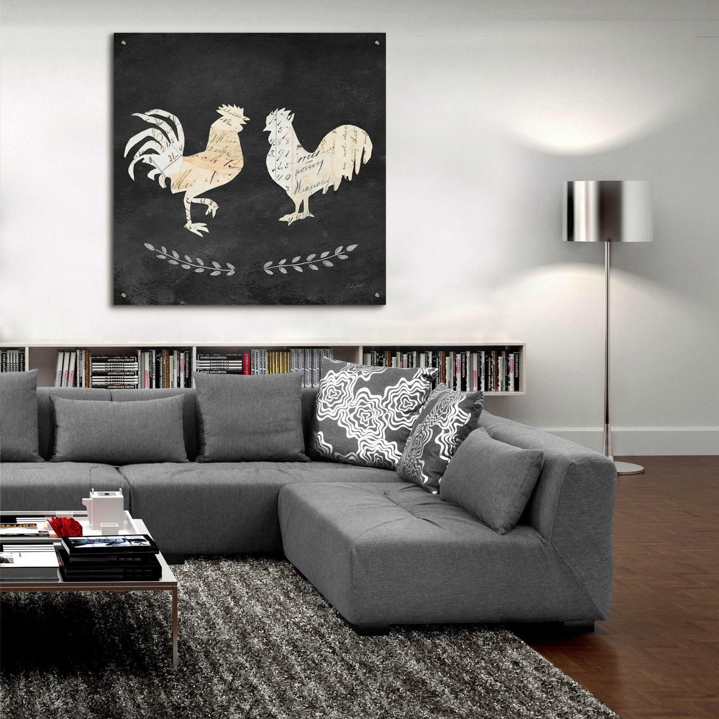 Epic Art 'Le Coq Cameo Sq no Words' by Courtney Prahl, Acrylic Glass Wall Art,36x36