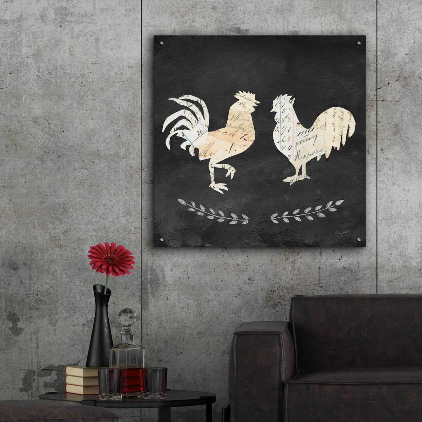 Epic Art 'Le Coq Cameo Sq no Words' by Courtney Prahl, Acrylic Glass Wall Art,36x36