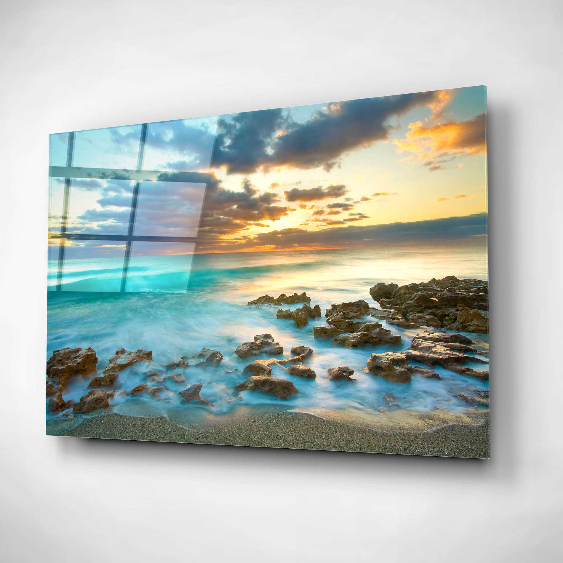 Epic Art 'Ocean Sunrise' by Patrick Zephyr, Acrylic Glass Wall Art,16x12