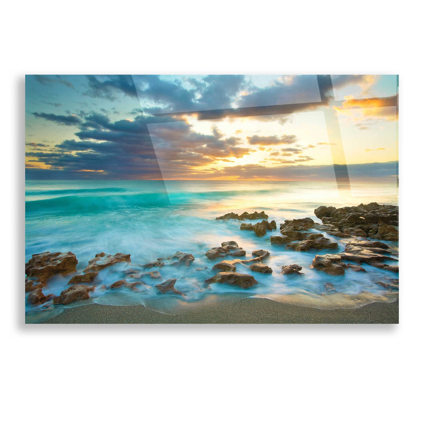 Epic Art 'Ocean Sunrise' by Patrick Zephyr, Acrylic Glass Wall Art,16x12