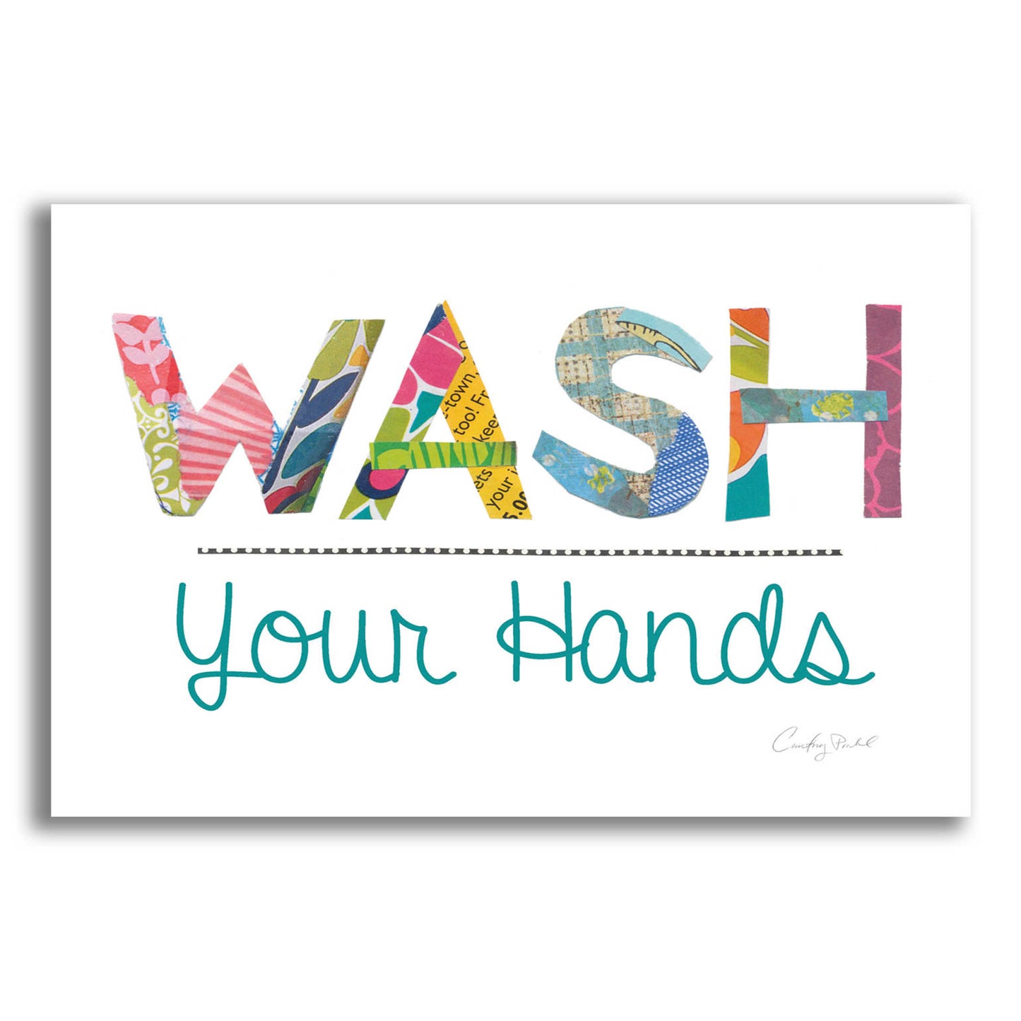 Epic Art 'Wash Your Hands Blue Words' by Courtney Prahl, Acrylic Glass Wall Art,16x12