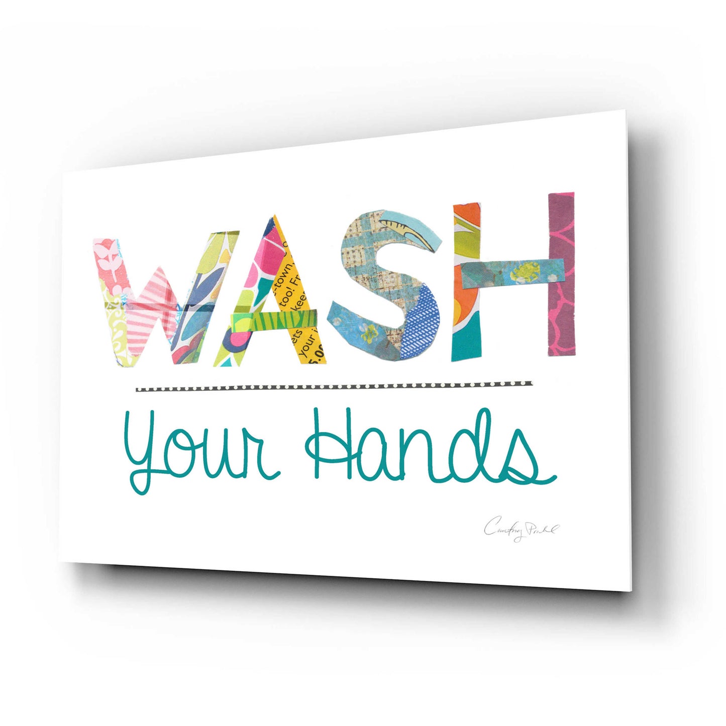 Epic Art 'Wash Your Hands Blue Words' by Courtney Prahl, Acrylic Glass Wall Art,24x16