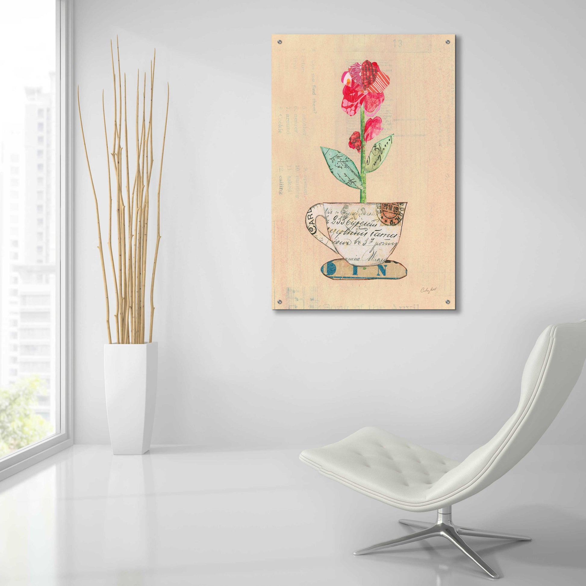 Epic Art 'Teacup Floral IV on Print' by Courtney Prahl, Acrylic Glass Wall Art,24x36