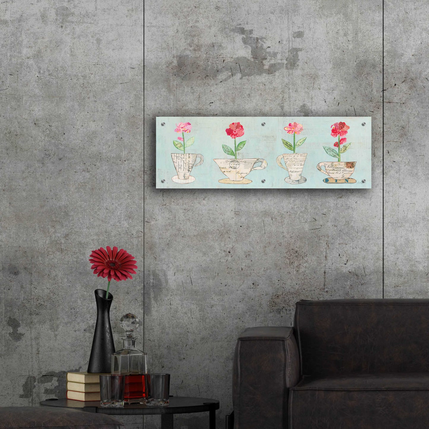 Epic Art 'Teacup Floral V' by Courtney Prahl, Acrylic Glass Wall Art,36x12