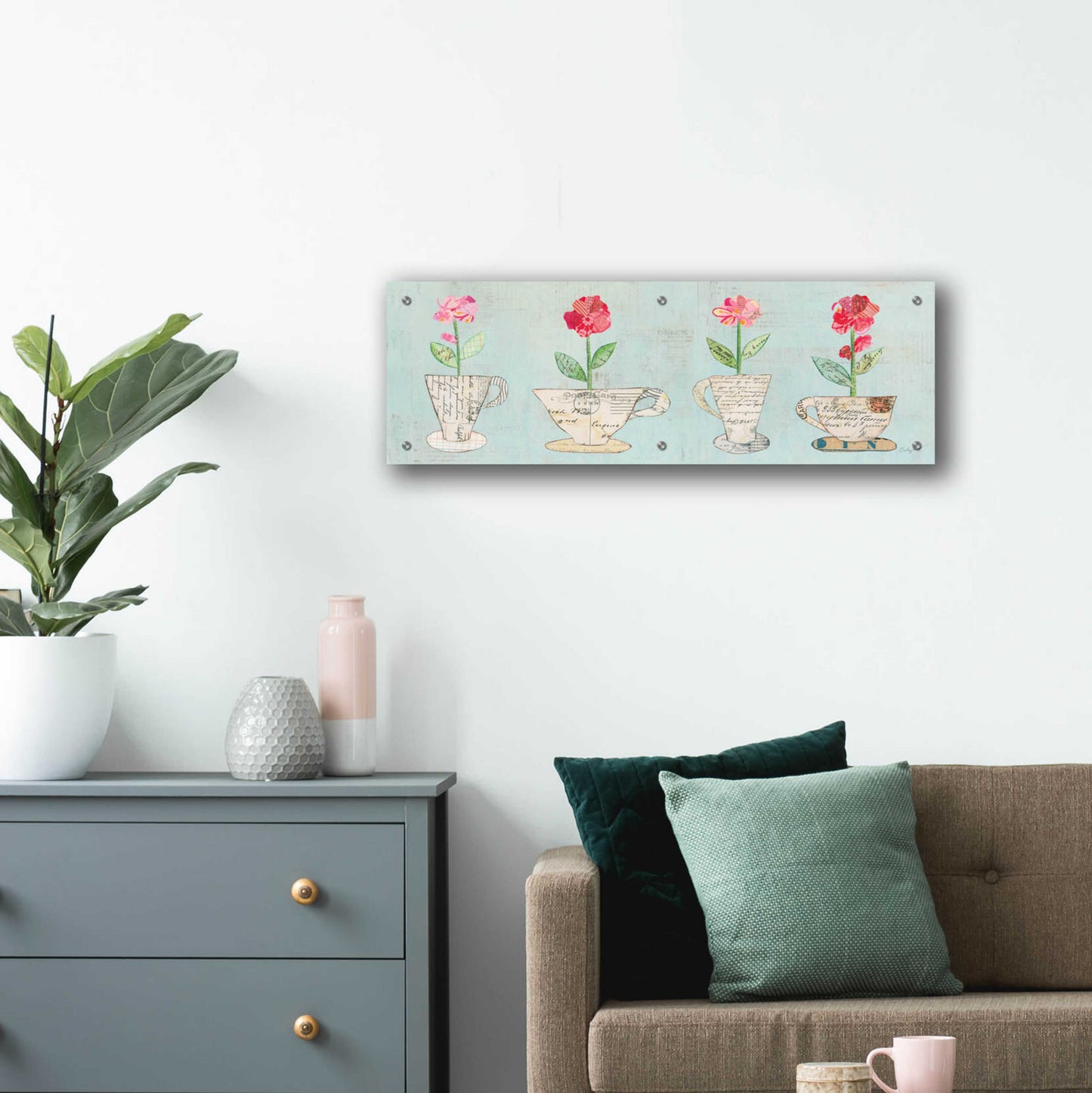 Epic Art 'Teacup Floral V' by Courtney Prahl, Acrylic Glass Wall Art,36x12