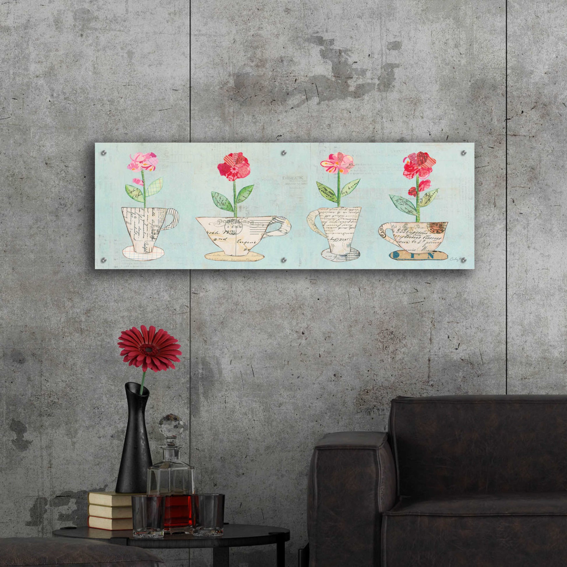 Epic Art 'Teacup Floral V' by Courtney Prahl, Acrylic Glass Wall Art,48x16