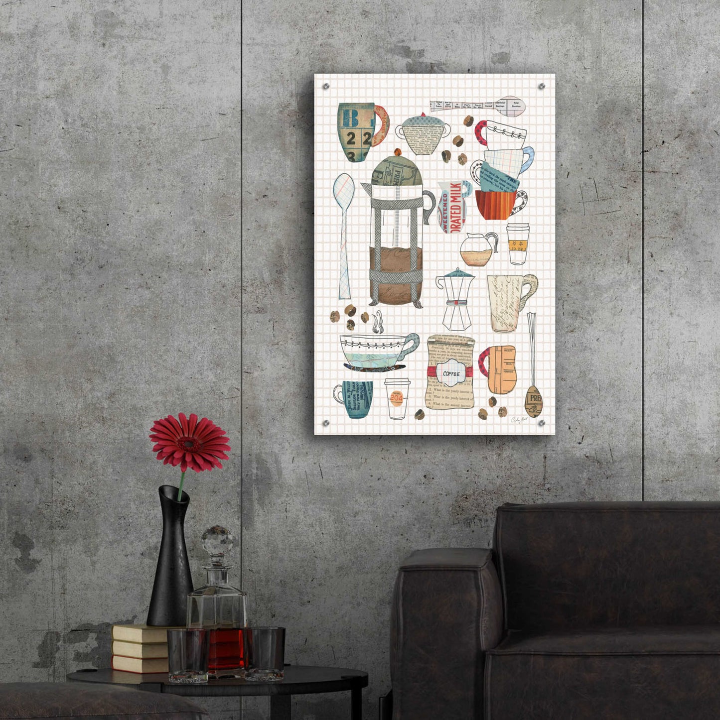 Epic Art 'Coffee Chart II v2 Gingham' by Courtney Prahl, Acrylic Glass Wall Art,24x36