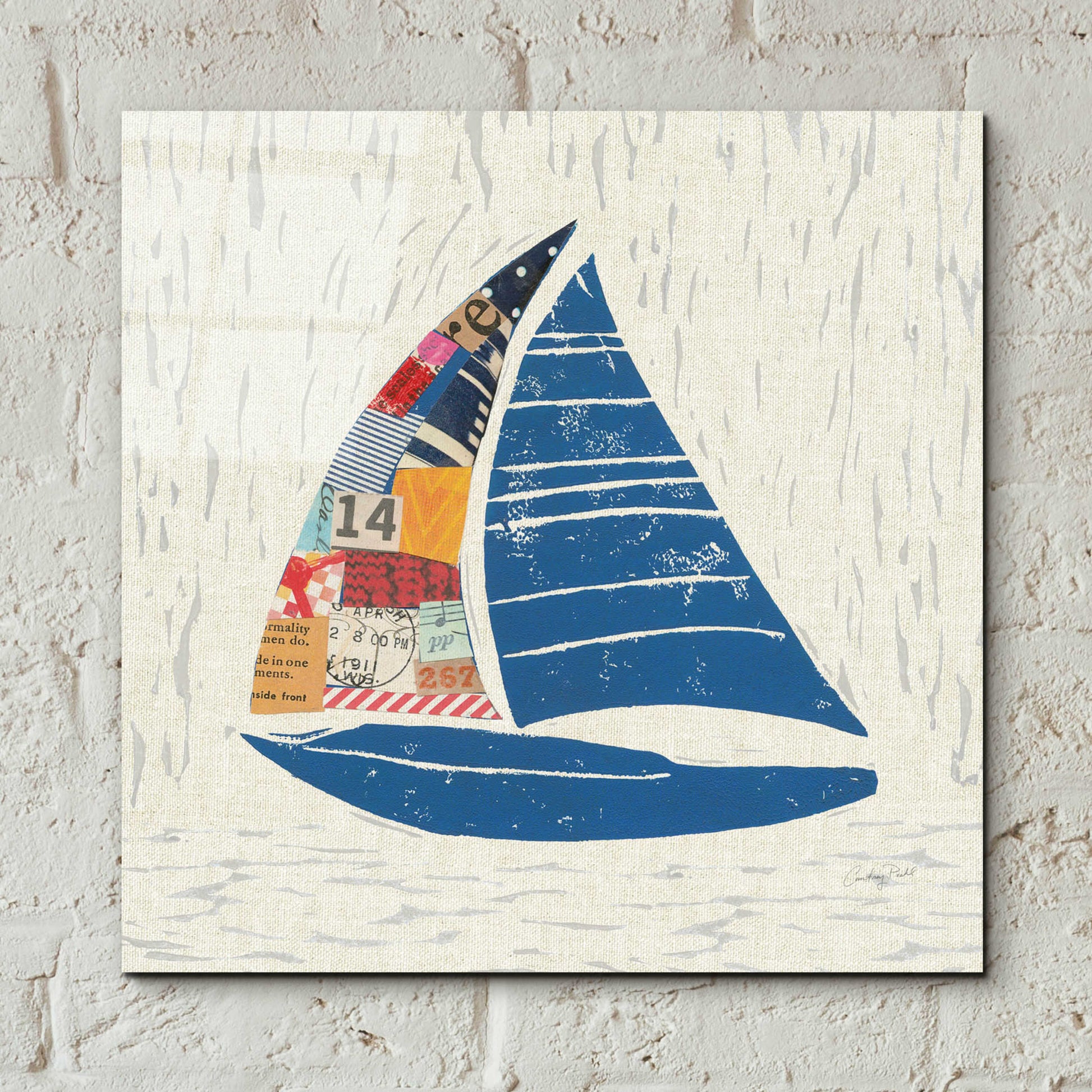 Epic Art 'Nautical Collage IV on Linen' by Courtney Prahl, Acrylic Glass Wall Art,12x12