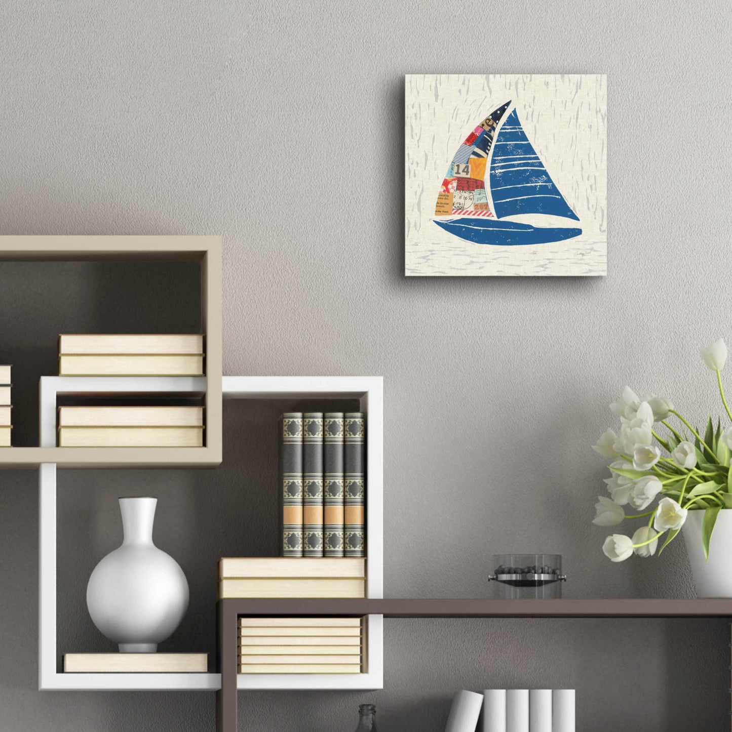 Epic Art 'Nautical Collage IV on Linen' by Courtney Prahl, Acrylic Glass Wall Art,12x12