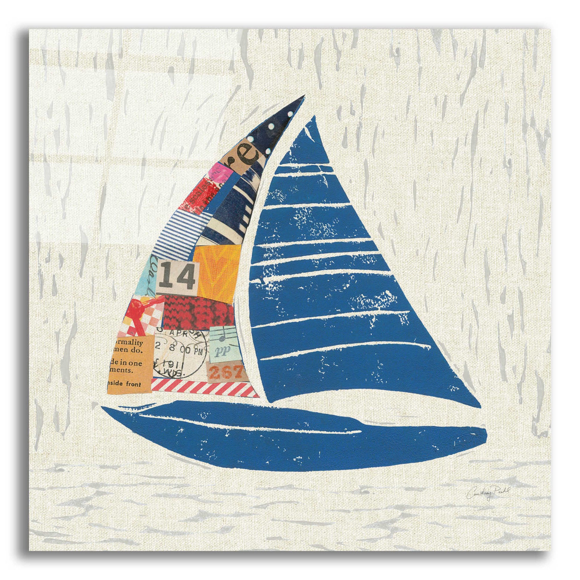 Epic Art 'Nautical Collage IV on Linen' by Courtney Prahl, Acrylic Glass Wall Art,12x12