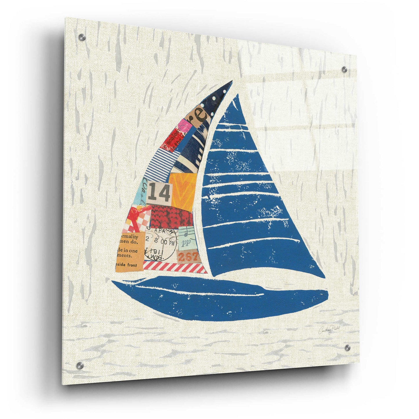 Epic Art 'Nautical Collage IV on Linen' by Courtney Prahl, Acrylic Glass Wall Art,24x24