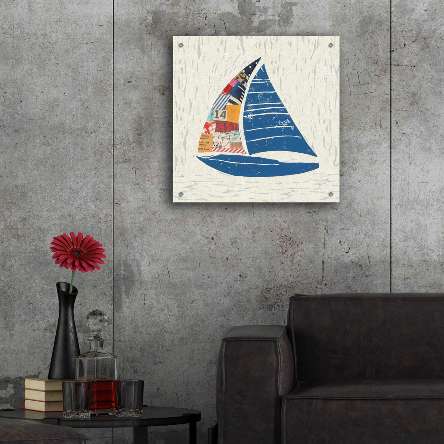 Epic Art 'Nautical Collage IV on Linen' by Courtney Prahl, Acrylic Glass Wall Art,24x24