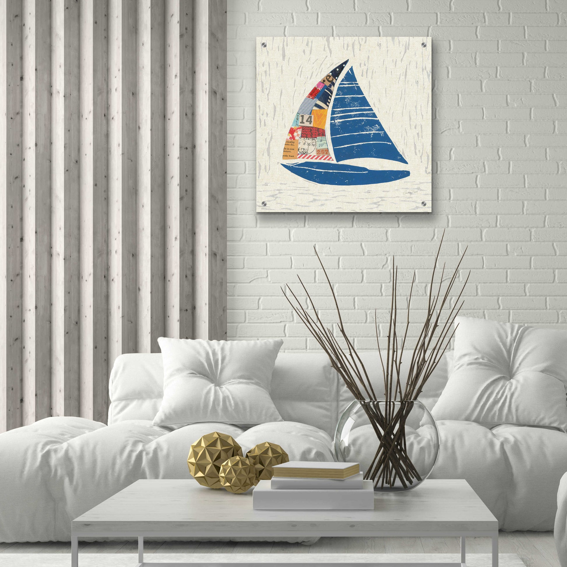 Epic Art 'Nautical Collage IV on Linen' by Courtney Prahl, Acrylic Glass Wall Art,24x24