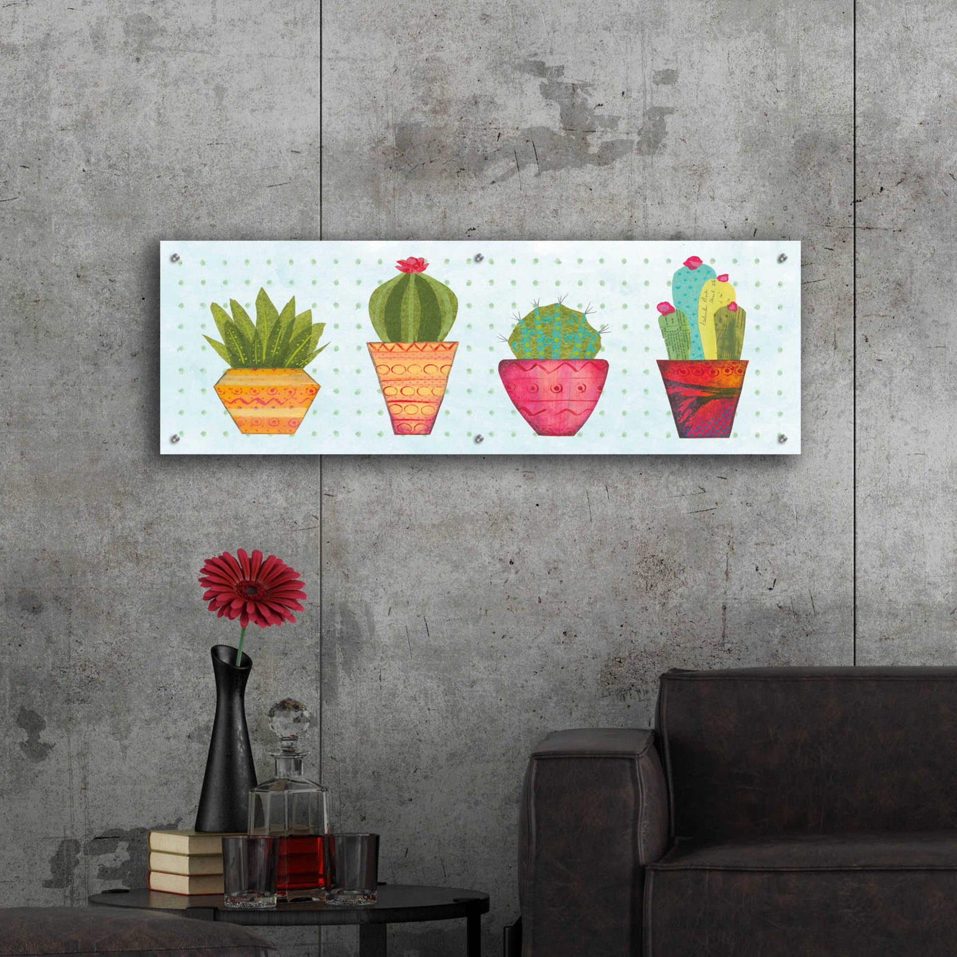 Epic Art 'Southwest Cactus VI' by Courtney Prahl, Acrylic Glass Wall Art,48x16