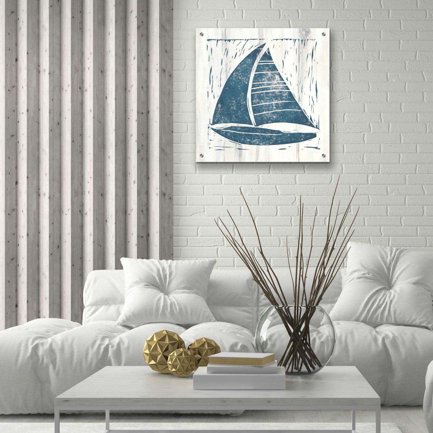 Epic Art 'Nautical Collage IV On White Wood by Courtney Prahl, Acrylic Glass Wall Art,24x24