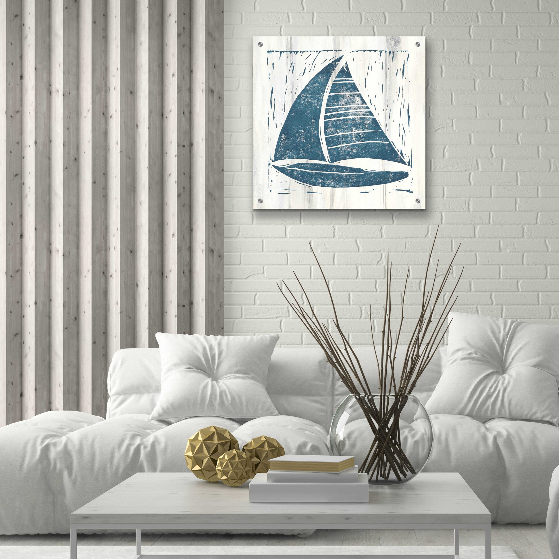 Epic Art 'Nautical Collage IV On White Wood by Courtney Prahl, Acrylic Glass Wall Art,24x24