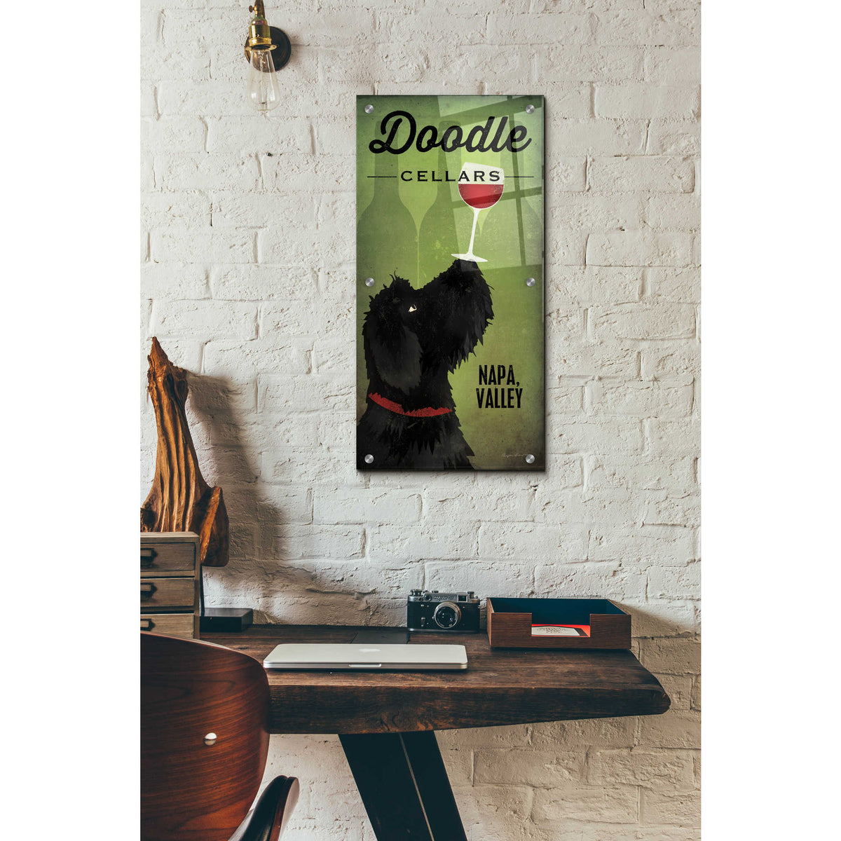 Epic Art 'Doodle Wine II Black Dog' by Ryan Fowler, Acrylic Glass Wall Art,12x24