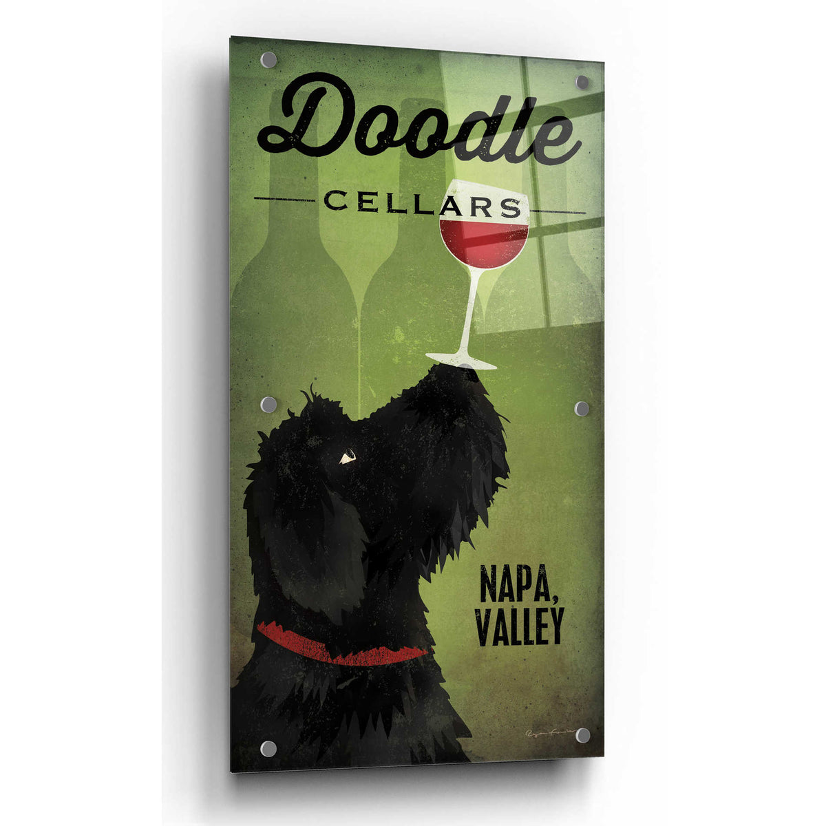 Epic Art 'Doodle Wine II Black Dog' by Ryan Fowler, Acrylic Glass Wall Art